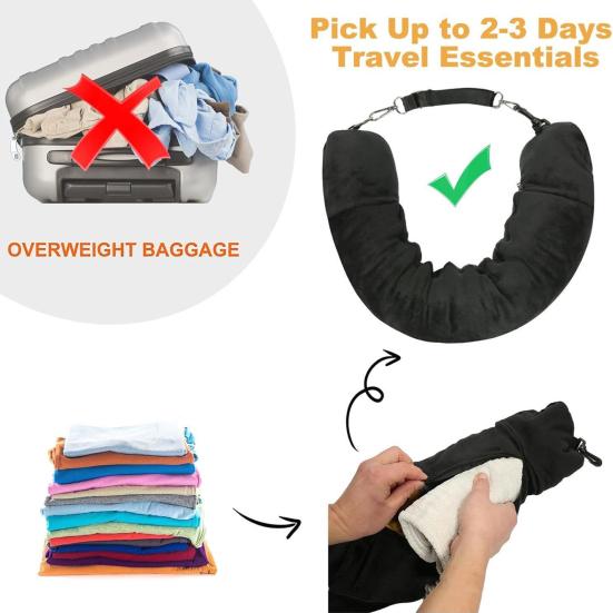 Stuffable Travel Pillow Packable Clothes Fillable Storage Bag Portable Soft Velvet Neck Pillow Case Cover Airplane Travel Essentials