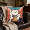 1pc Japanese Style Cushion Cover Red Blue Lucky Cat Strawberry Pattern Pillowcase For Sofa Bed Home Decor Soft Comfortable