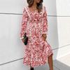Moda Donna Primavera Autunno Manica Lunga Collo Quadrato Vita Alta Abiti Casual