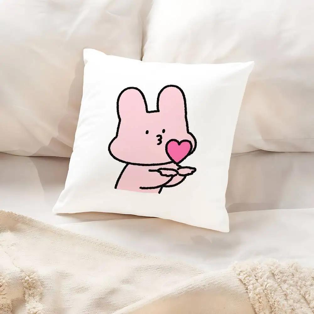 Ato Pink Bunny Pillow Case Cushion Cover Soft Cute Throw Pillow Case For Car Sofa Pillowcase Polyester With Zipper
