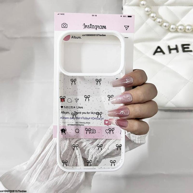 Korean Lovely Pink Bowknot Phone Case for IPhone 17 16 15 14 13 12 11 Pro Max 17Air 7 8 Plus Cute Bow Pearl Hard PC Cover Coque