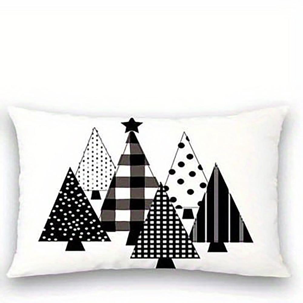 1PCS Christmas Tree Pattern Pillowcases: Black & White Festive Decor Sofa bed cushion cover, New Year home decoration