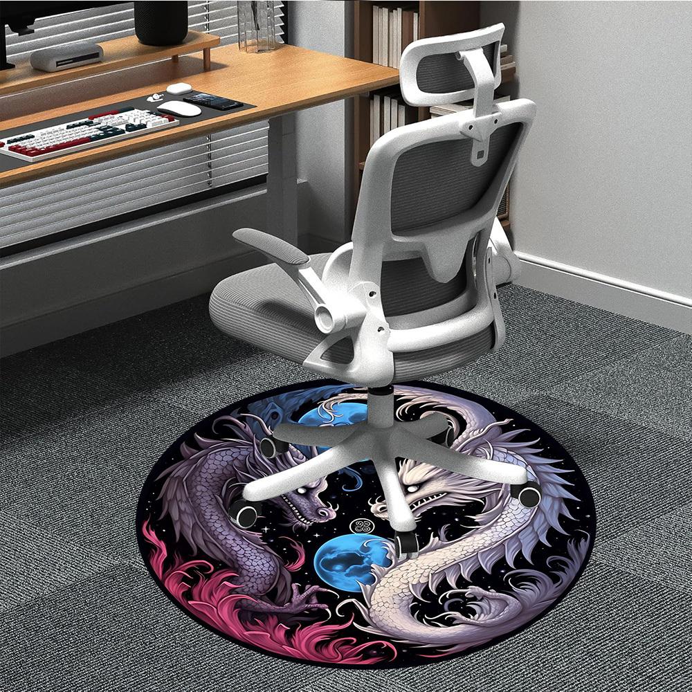 1pc Dragon Yin Yang Chair Carpet for Office, Round Non Slip Durable Large Size Office Carpet, Suitable for Office