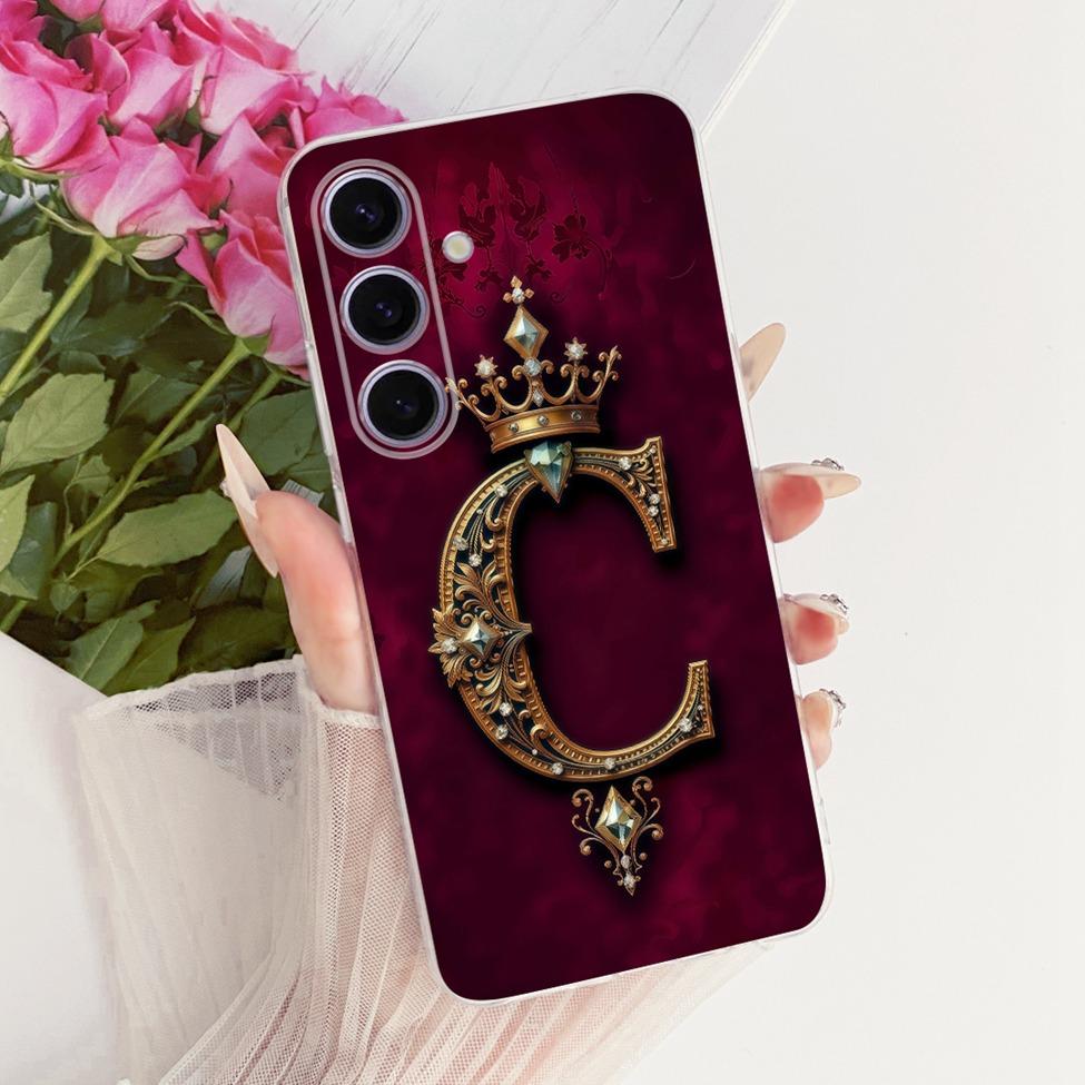 Pouzdro Pro Samsung S24 Kryt Průhledné Luxusní Koruna Písmena A-Z 2D Plochý Vzor Měkké Pouzdro Pro Samsung Galaxy S24 SM-S921B