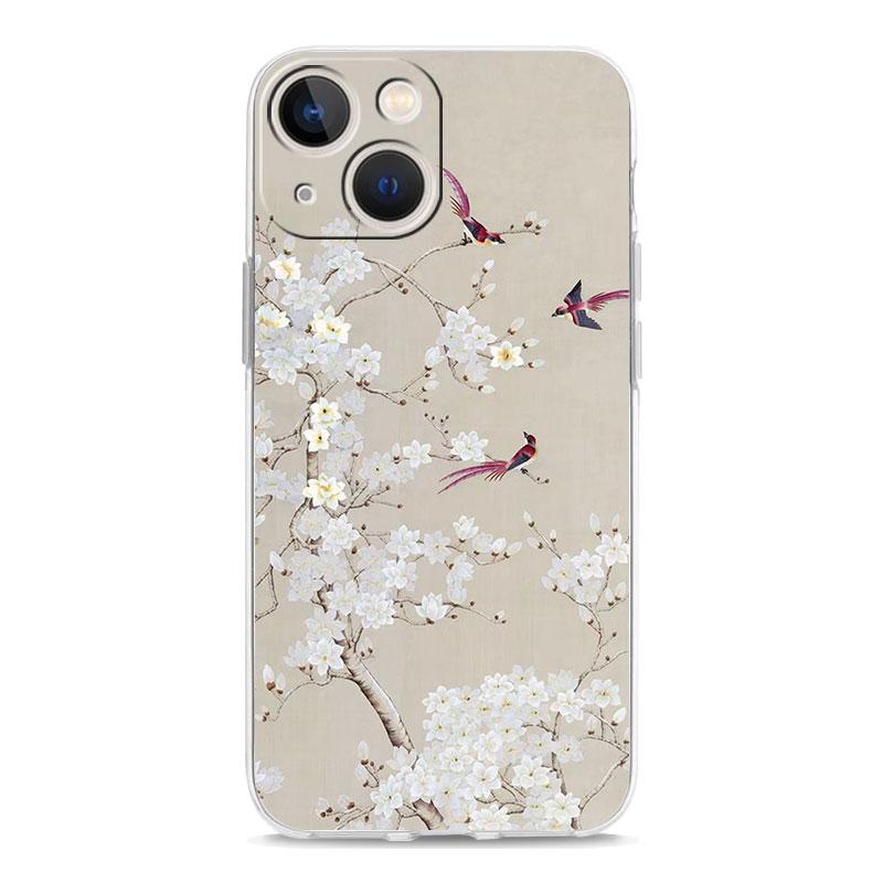 Phone Case For iPhone 15 14 13 12 Mini 11 Pro Max XS X XR 7 8 Plus Clear Shockproof Silicone TPU Cover Flower