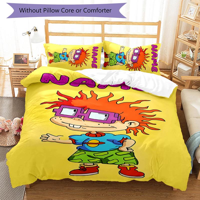 3pcs Custom Name Rugrats Bedding Set Duvet Cover Closure Includes 1 Duvet Cover & 2 Pillowcases for All Seasons Bedroom Decor