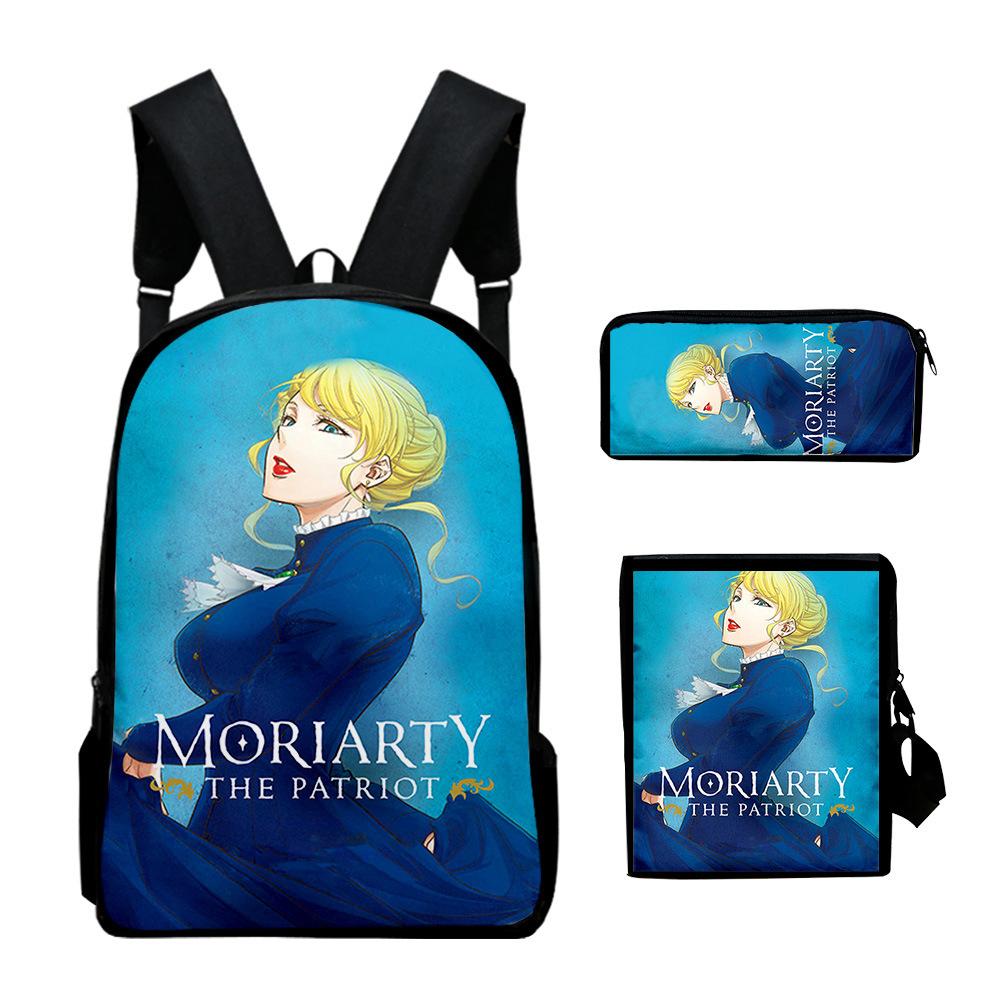 Classic Novelty Moriarty the Patriot 3D Print 3pcs/Set School Bags Laptop Daypack Backpack Inclined Shoulder Bag Pencil Case