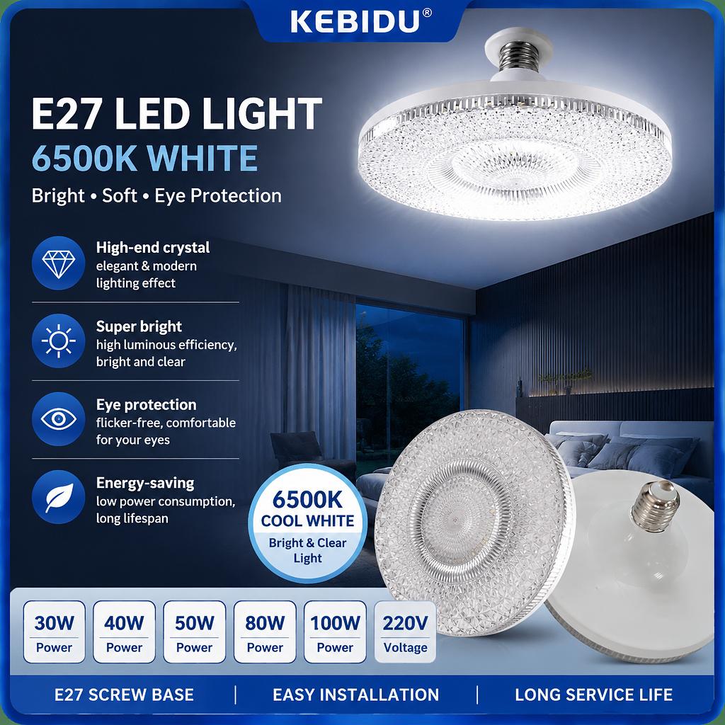 Bombilla LED de Techo E27 6500K Blanco Frío, Lámpara Super Brillante con Diseño de Cristal, Protección Ocular Sin Parpadeo 220V para Hogar Dormitorio Sala de Estar