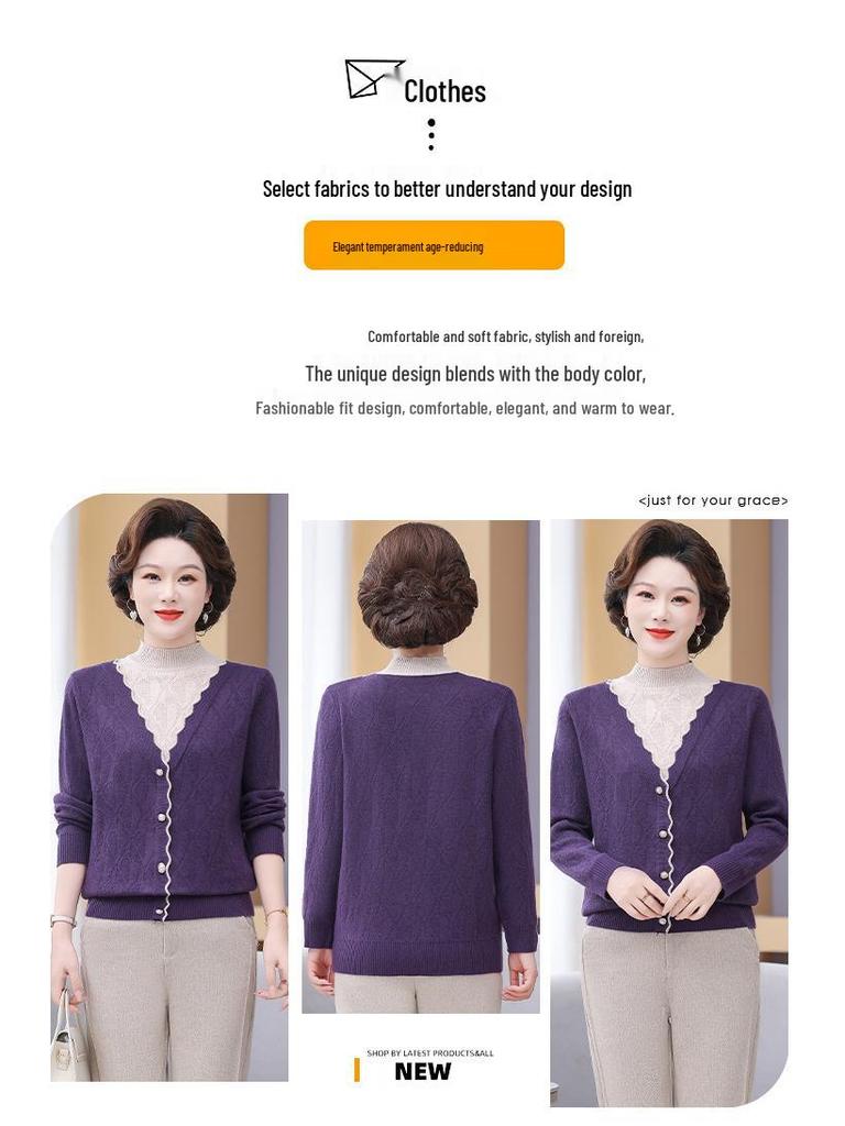 Autumn Fashion: Stylish Knit Two-Piece for Middle-Aged and Elderly Women