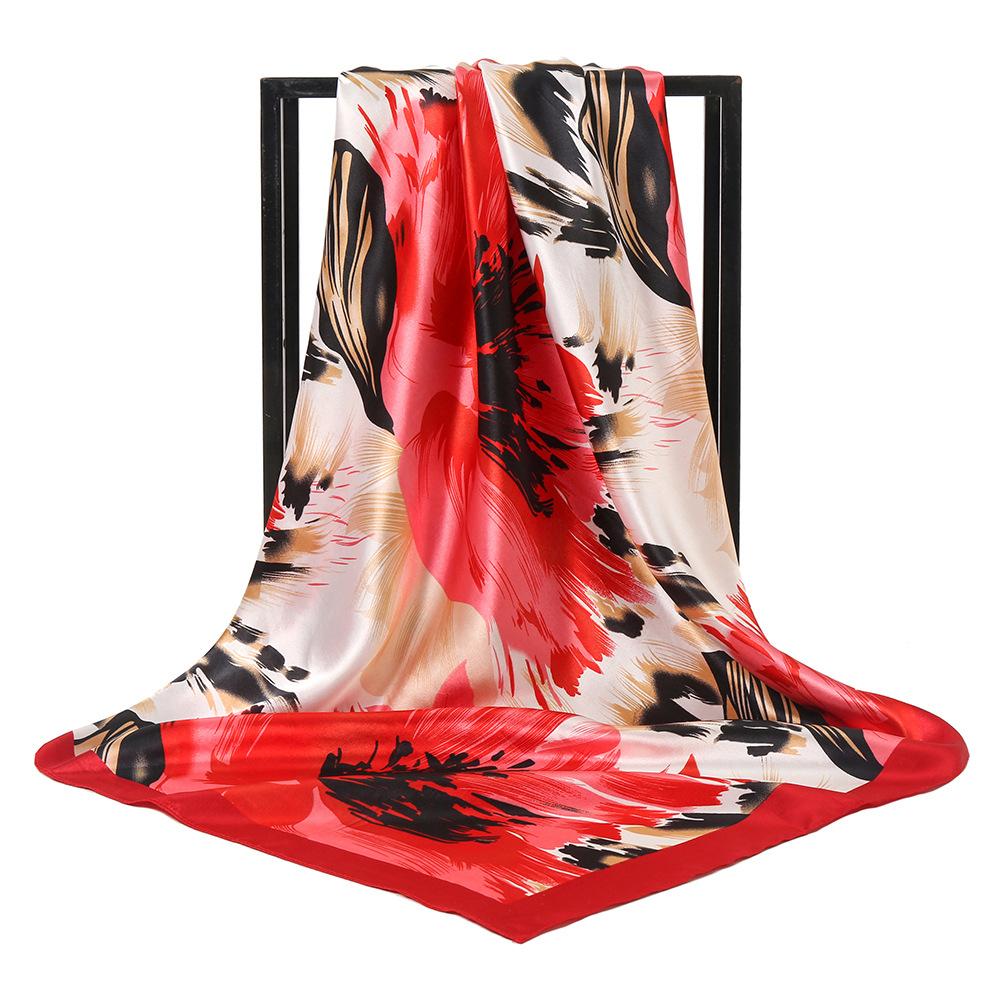 

Luxury Floral Printed Square Scarf Soft Satin Scarf Spring Summer Shawls Woman Muslim Hijab Islam Turban Headband 90*90cm 90x90CM