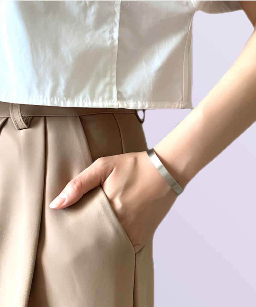Sabona London F-Bwg1 Matte White Gold Plated Plain Fashion Bangle