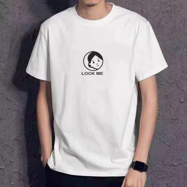 New men's round neck short sleeve mercerised cotton T-shirt loose casual T-shirt tops