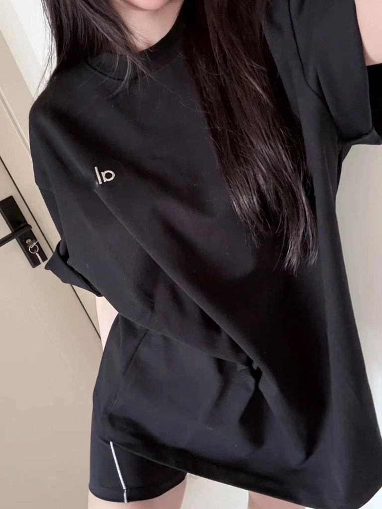 Aloyoga Damen Candy-Farbe Rundhals Locker Geschnitten Kurzarm T-Shirt