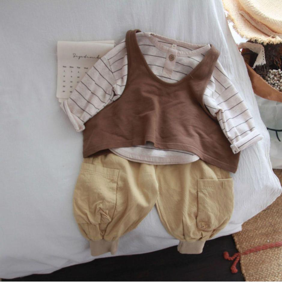 Korean Style Boys' Striped Retro T-shirt - Round Neck, Spring Fashion