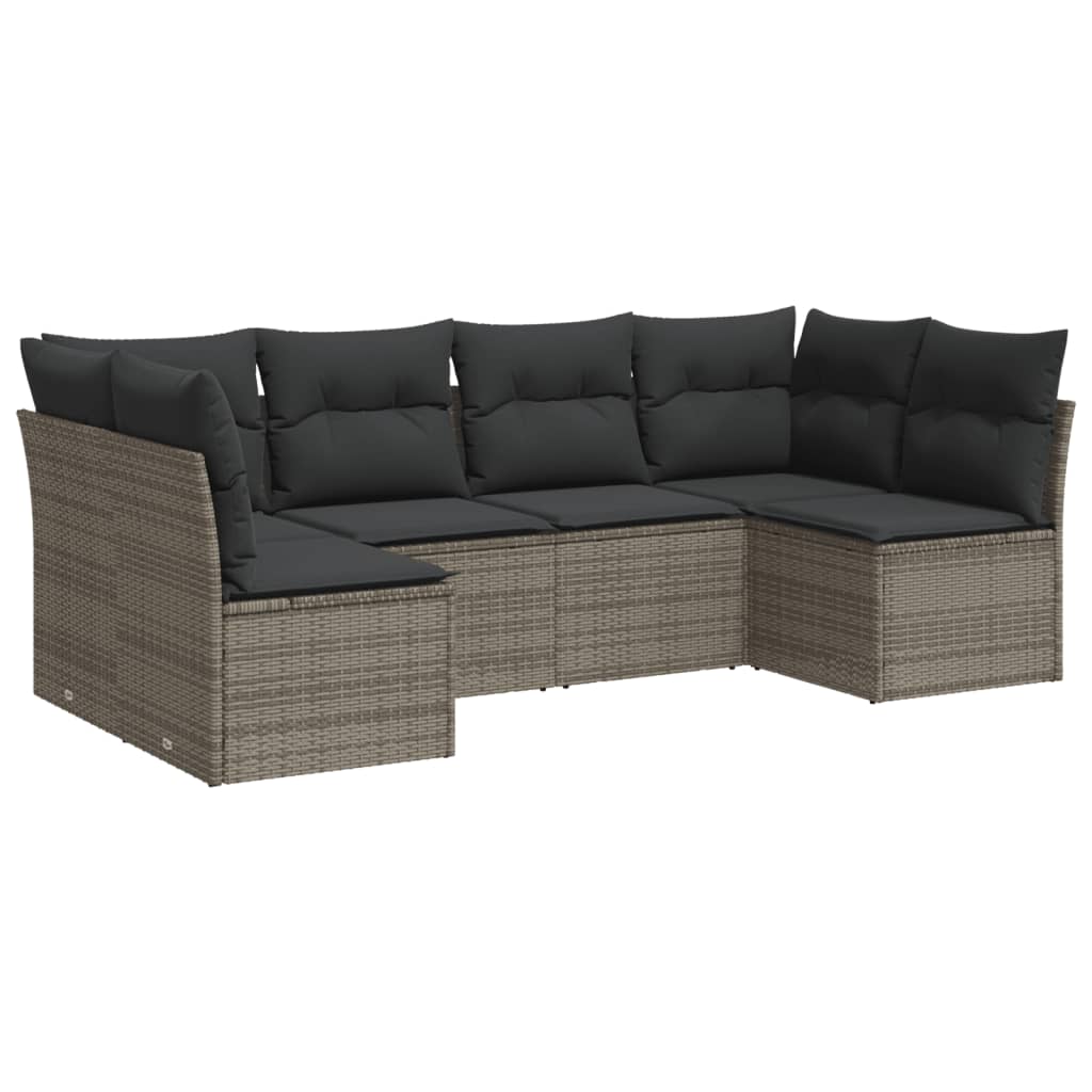 Vidaxl 6-Cz. Garden Furniture Set With Cushions, Grey, Poly Rattan