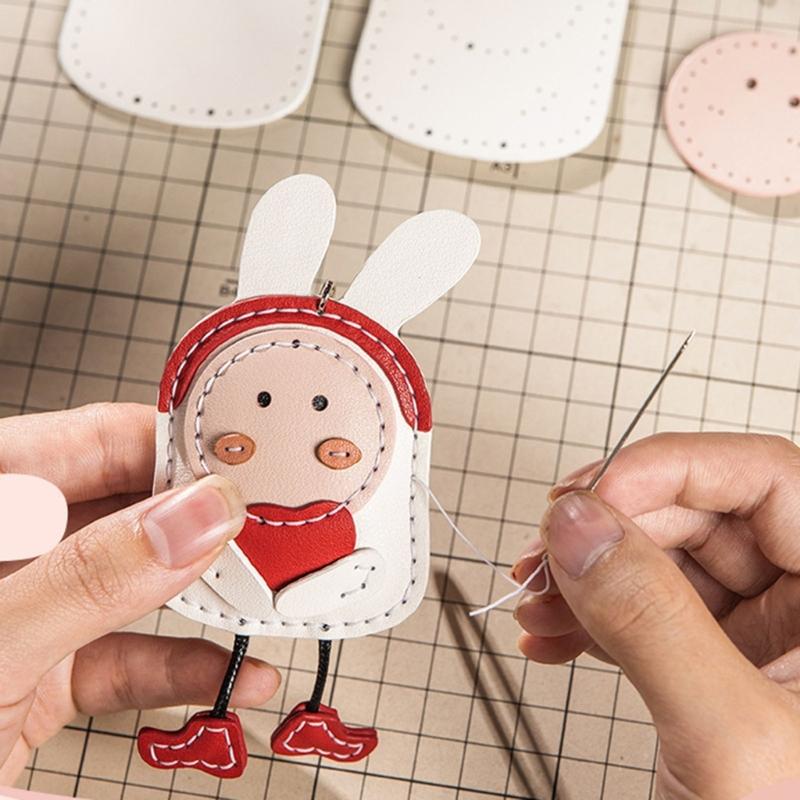 DIY Rabbit Keychain Craft Kit With PU Leather Materials Craft Accessory For Women Cartoon Bag Charm Gift Making