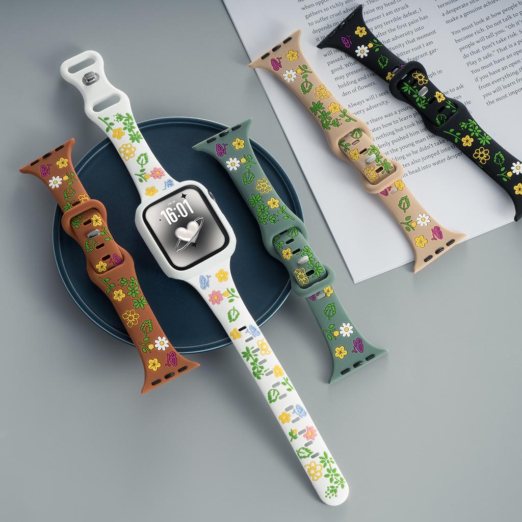 Thin Band+Silicone Case for Apple Watch 40/41mm 42mm 44/45mm 46mm 49mm Engraved Strap iWatch Ultra 2 Series 10 9 8 7 6 SE 5 4 3