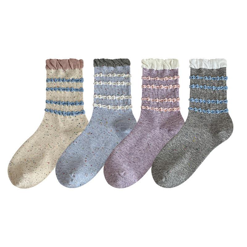 Boneless Female Loose Pile Socks, Cotton Socks, Cute Cartoon Dot Yarn, Sweat-absorbing Mid-calf Socks
