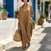 Beach Dress for Women Summer Maxi Women, V-Neck Casual Oversized Boho Long Elegant Dress, Sleeve Button Up Vacation Sundress with Pockets Lightweight