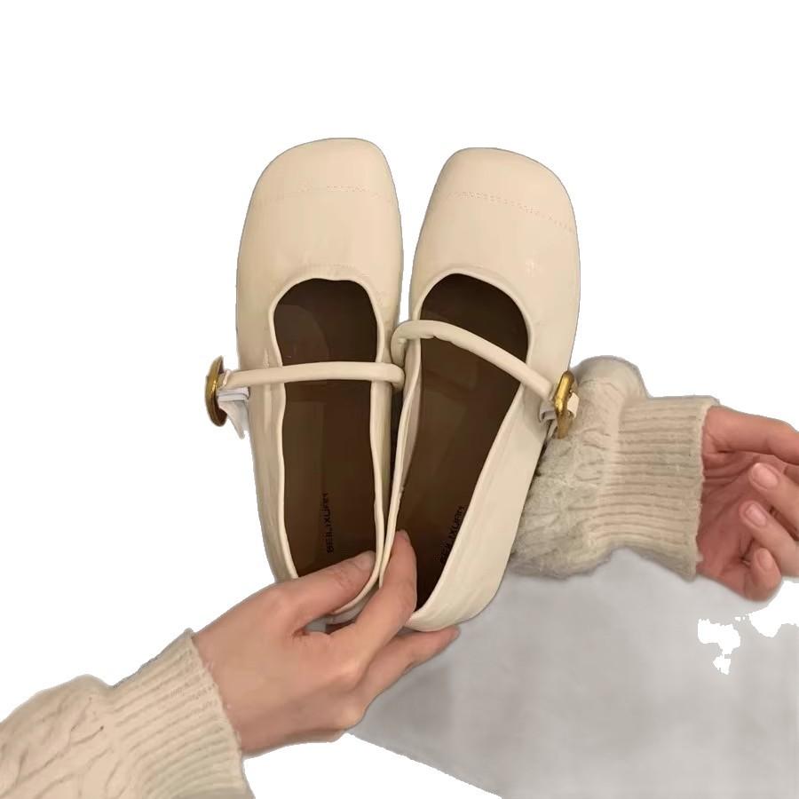 Sheepskin version 2025 spring new soft-soled Mary Jane shoes women's commuting versatile flat-bottomed round head shallow mouth one-word belt single 