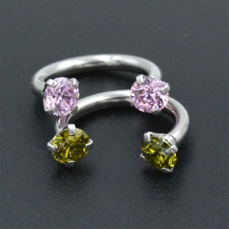 Titanium Hinged Segment Double Diamond U Shape Nose Ring Clicker Ear Cartilage Tragus Helix Lip Body Piercing Fashion Jewelry