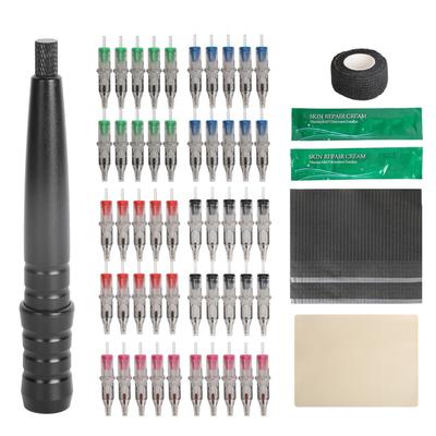 Tattoo Pen Kit Aluminum Alloy Tattoo Stick Pen and 50 Ballpoint Cartridges with Practice Skin