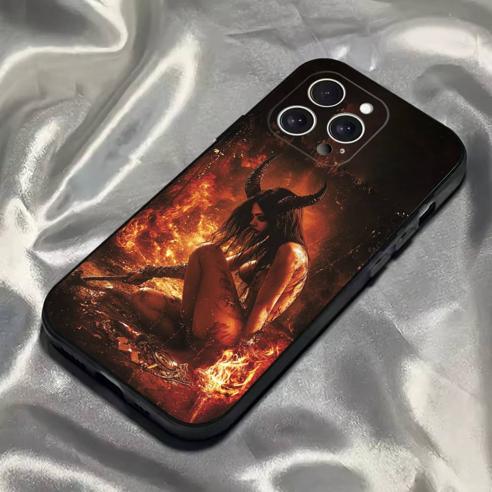 Gothic S-Satan Witch Phone Case For iPhone 16,15,14,13,12,11,Pro,Max,Plus,X,XS,SE4,E,Mini,Soft Black Case