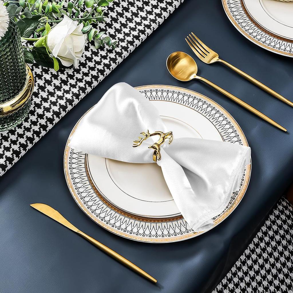 10 Pack Satin Cloth Napk, White, 17"x17" Square Shiny & Luxurious Silk-Like Finish, Thin & Lightweight for Elegant Dining, Wrinkle-Free, Washable &