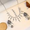 Bohemian Exotic Rhinestone Tassel Necklace & Earrings Set In Antiqued Alloy