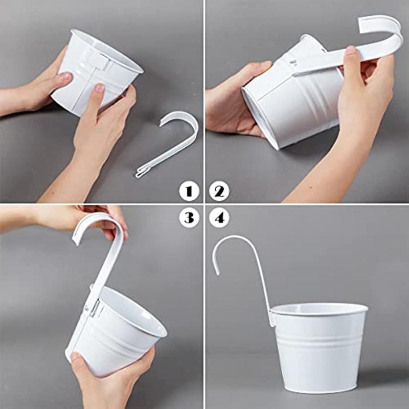 Závesný kvetináč Balkónový kvetináč pre vnútorné vonkajšie rastliny, kovový vedro na kvetináč na plot na okennej stene s odnímateľnými háčikmi