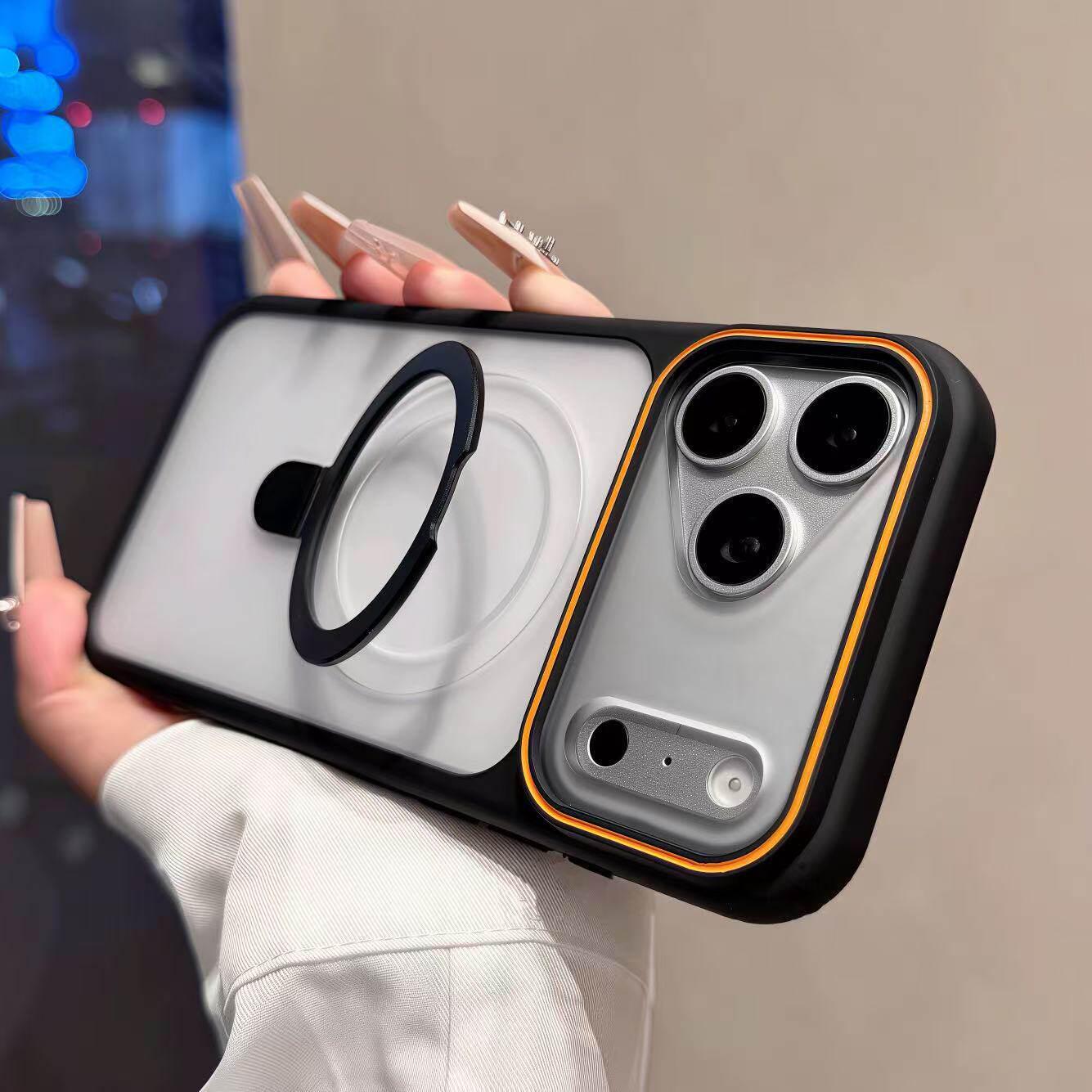

Compatible iPhone 17 Pro Max Magnetic Bracket Case - Skin-Feel Matte, iPhone 16 Large Window Protective Case iPhone 15