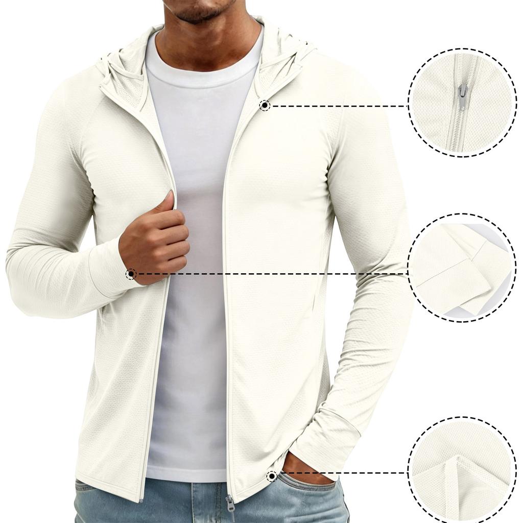 Men's Lightweight UV- Zip Up Hooded Jacket | Thin Sun Coat For Cycling Fishing Hiking