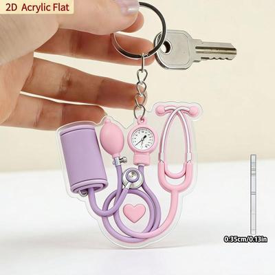 Cute 2D Acrylic Nurse Doctor Keychain Stethoscope Sphygmomanometer Acrylic Key Ring Medical Worker Gift Pendant