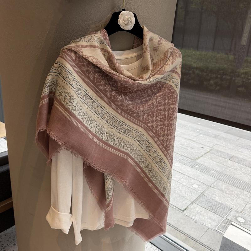 Ethnic Style Retro 130 Large Square Scarf Female Travel Photo Scarf Thin High-End Air-Conditioned Room With Pink Shawl