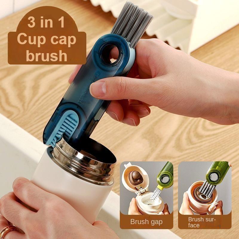 Spazzola per pulizia spazi vuoti 3 in 1 Spazzole per pulizia tazze multifunzionali Bottiglie d'acqua Strumento pulito Mini spazzola a forma di U in silicone