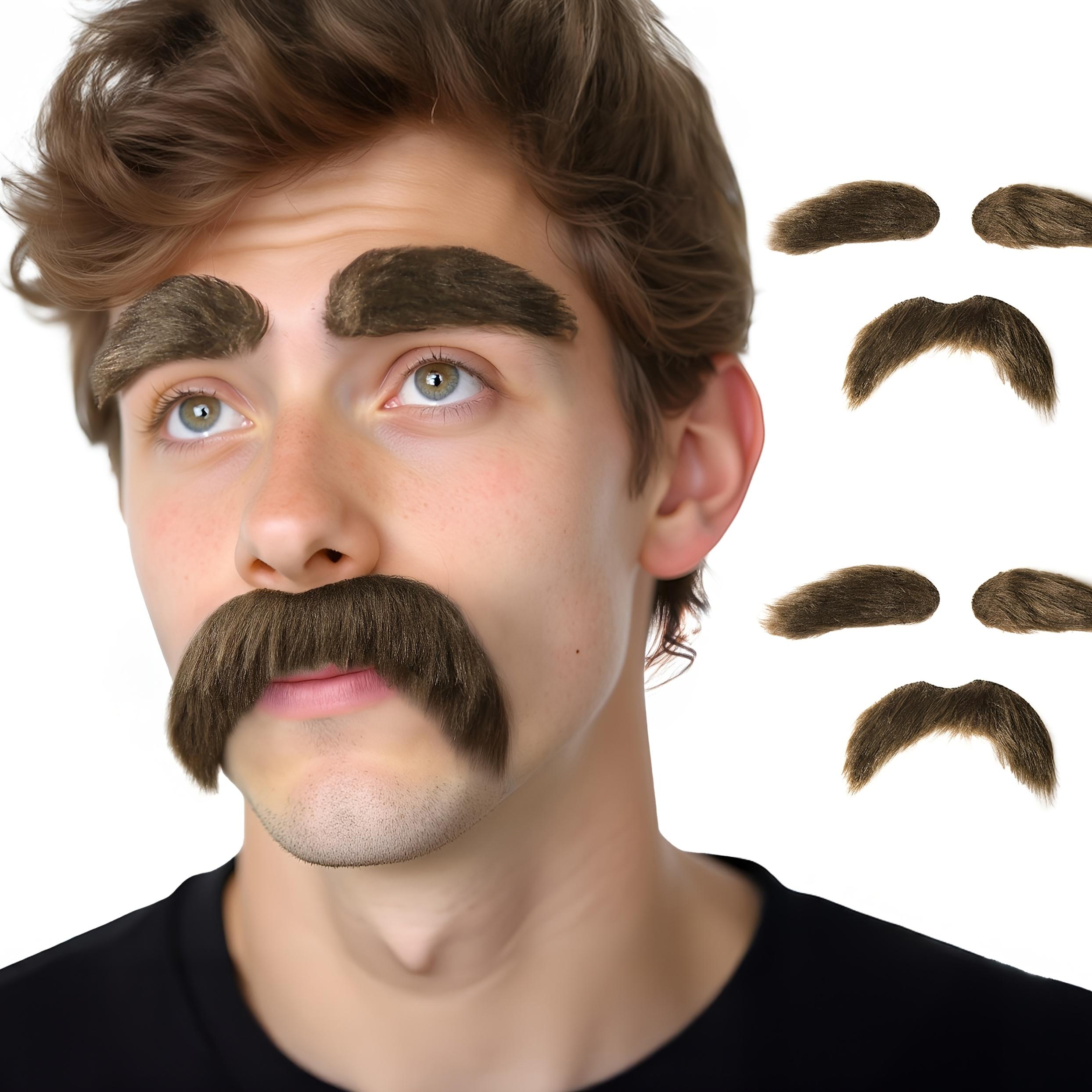 3Pcs Fake Beard And Eyebrow Sticker Set, Reusable Self-Adhesive, Halloween Party Makeup Disguise Cosplay Prop, Gift For Adults, Men And Women 3Pcs Beard and Eyebrow