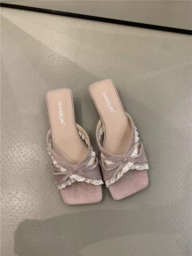 

Gentle fairy cool slippers female summer 2025 French sweet with skirt bow open toe with sandals 35