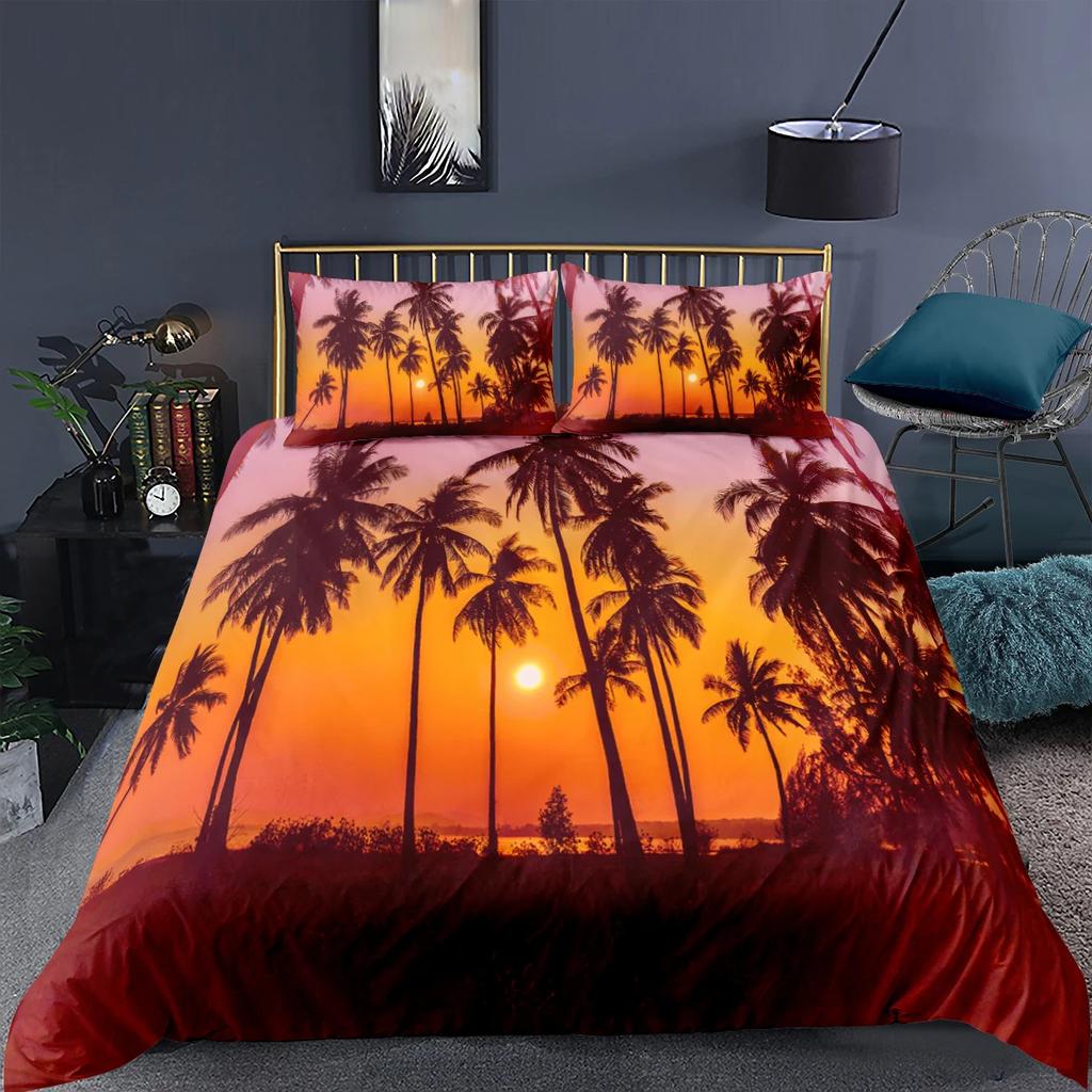 Beach Sea Sky Palm Coconut Tree Bedding Collection King Queen Duvet Cover Collections Pillowcase With Bed Linen Comforter Adult Kid Queen King Size