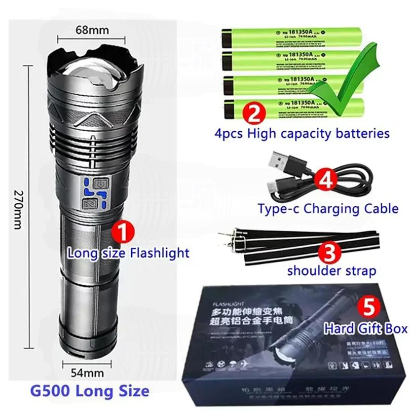 Powerful Flashlight LEDs 1000000LMs Super Bright Rechargeable Portable Ultra Power Torch Lamps Outdoor Emergency Camping Lantern