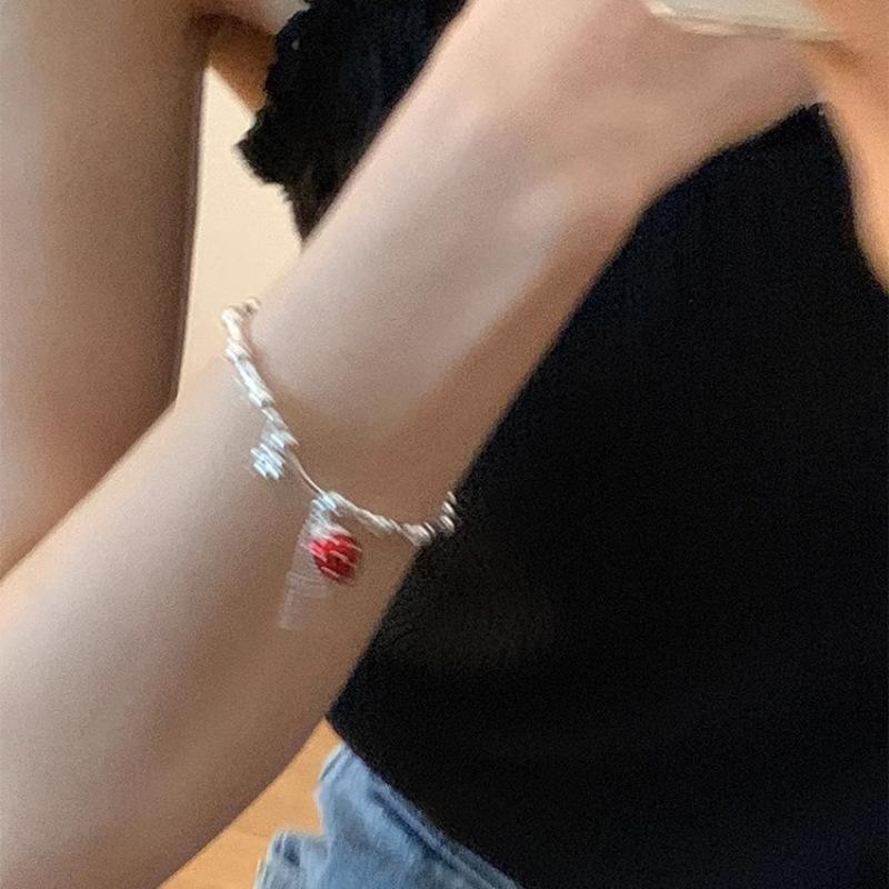 VENTFILLE 925 Sterling Silver Strawberry Tassel Bracelets for Women Girl Irregular Versatile Creative Jewelry Gift Dropshipping