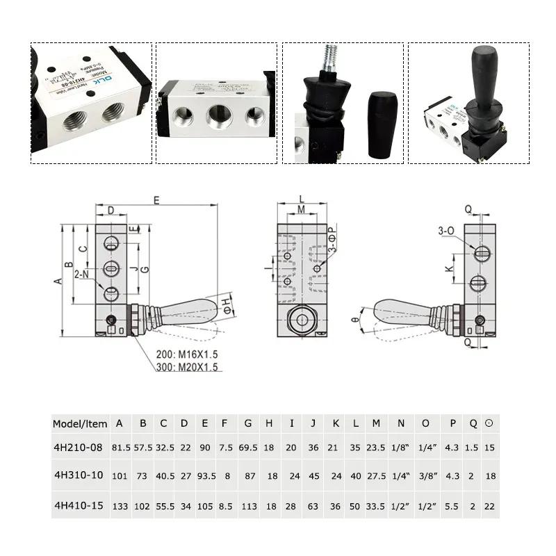Válvula Pneumática de Ar 5/2 Vias Operada por Alavanca Manual Controle Manual 2 Posições 3 5 Vias Push-Pull 3H210-08 4H210-08 4H410-15