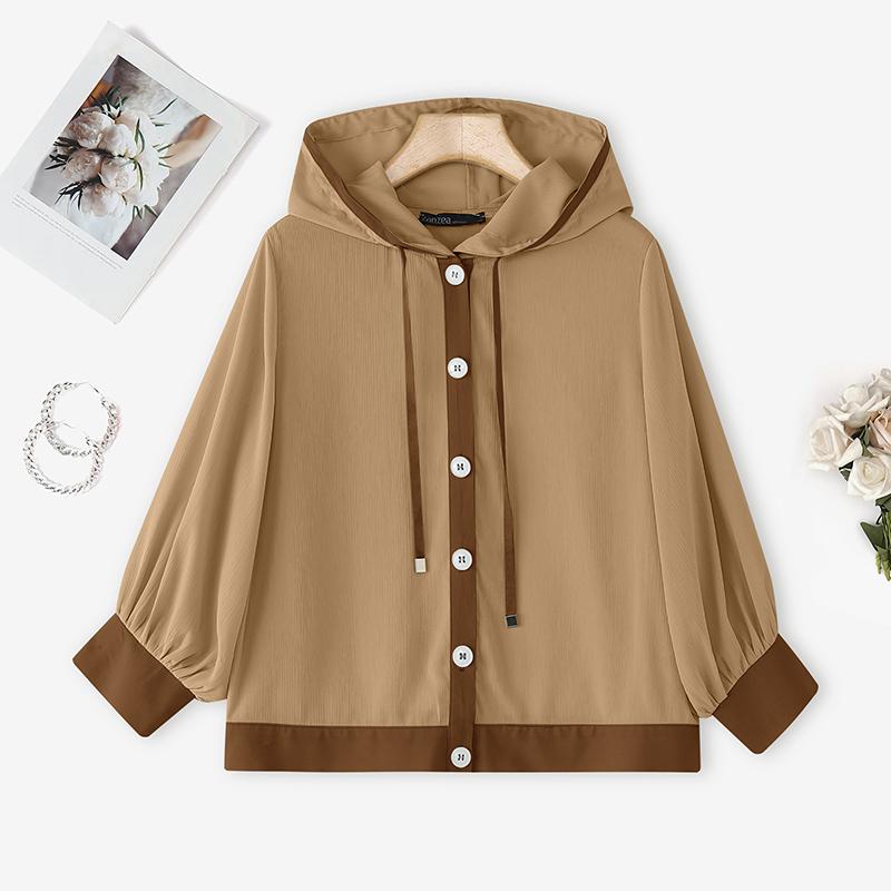 ZANZEA Women Casual See-Through Loose 3/4 Sleeve Hoodies Cover Up Blouse