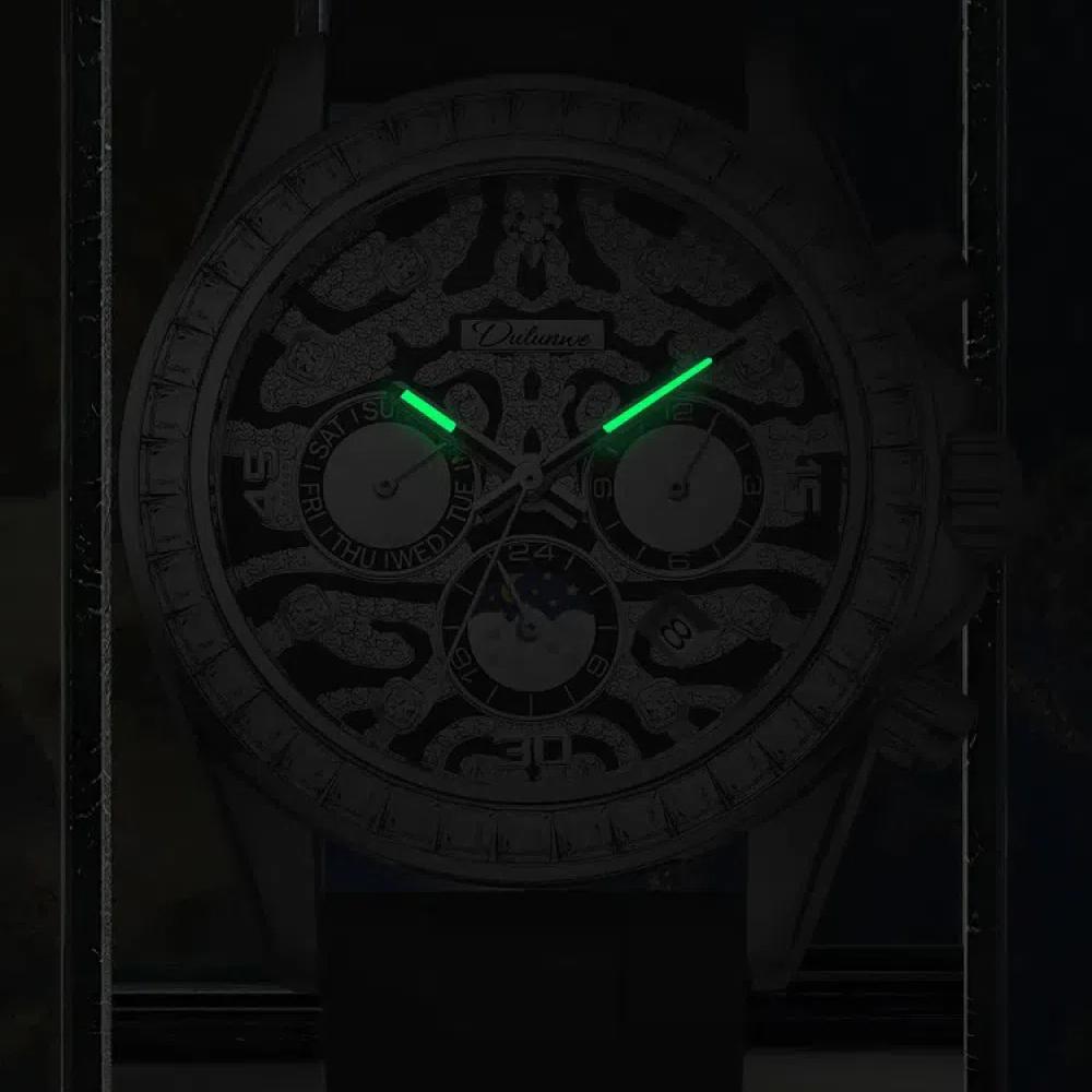 Dulunwe Moon Phases Calendar Display Watch Waterproof Stainless Steel Gold Wristwatch Luxury Unique Men's Automatic Mechanical Watches