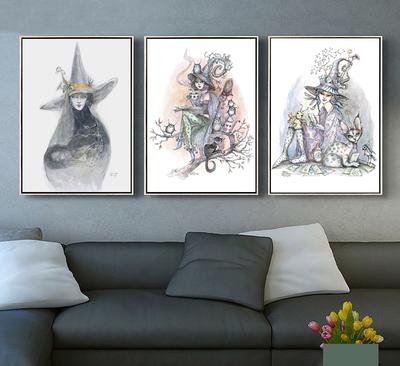 Hexen Magie Leinwandbild Nordische Poster und Drucke Lässige Hexen Wandbilder für Wohnzimmer Heimdekoration Geschenke Ohne Rahmen