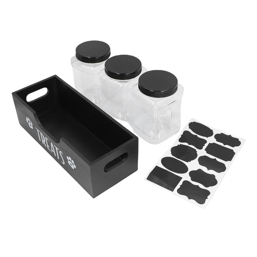 Dog Treat Container Solid Wood and Plastic Multifunctional Pet Food Storage Container for Home