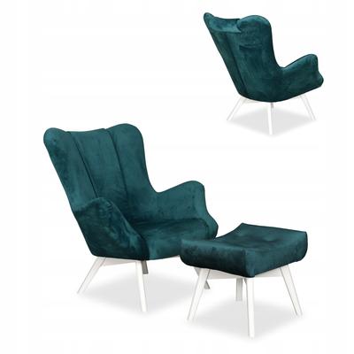 Scandinavian Armchair Vika with Footrest, Pouffe, Profiled Turquoise