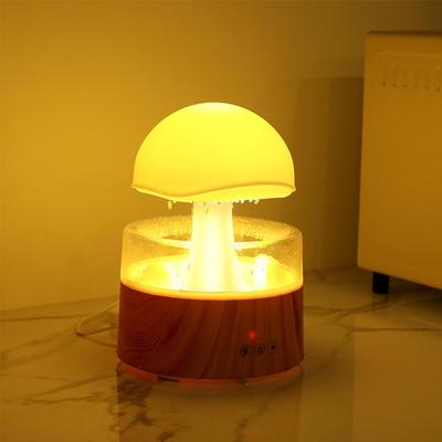 Humidificador en forma de seta, gota de lluvia para dormir, relajante, humidificador de nube de lluvia, goteo de agua con luz de 7 colores para el hogar, oficina y dormitorio