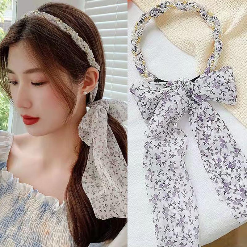 Headband With Lace Silk Scarf Cute Hairband For Girls Korean Hair Accessories Bow Headband