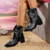 Große Lederstiefel, Spitz zulaufende, bestickte Kurzschaft-Ritterstiefel, Dickabsatz, Dünne Schaftstiefel für den Export, Neu