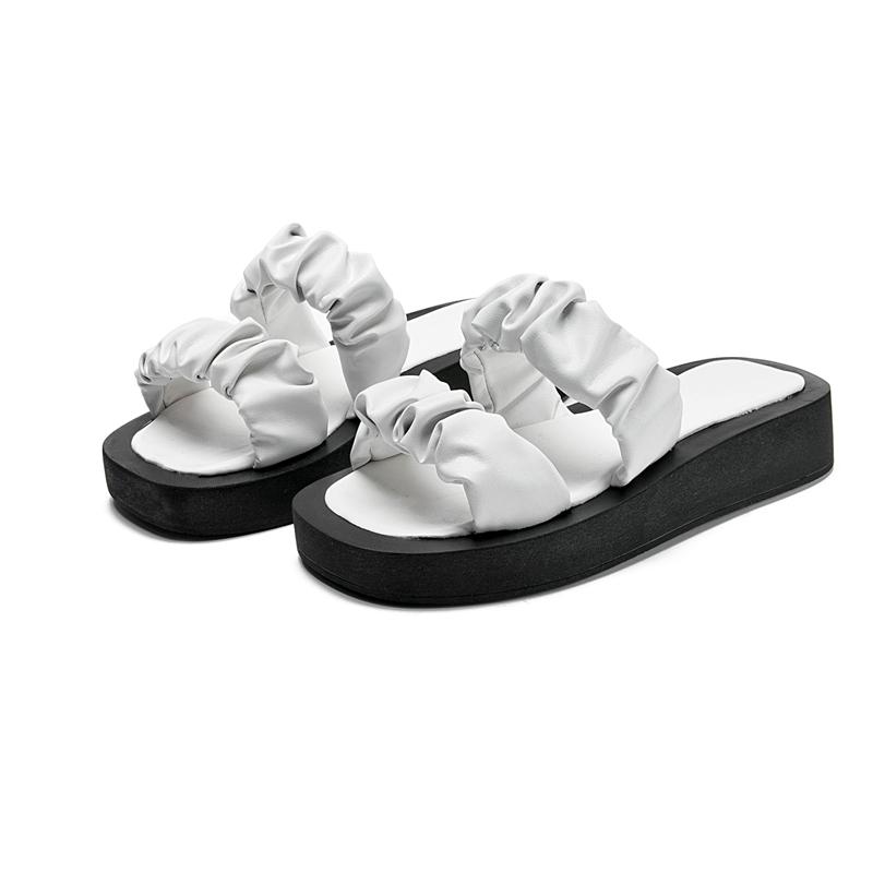 

Модные летние женские шлепанцы Aiyuqi большого размера 2025, новые однотонные удобные пляжные туфли с открытым носком, женские шлепанцы на плоской подошве 43 белый